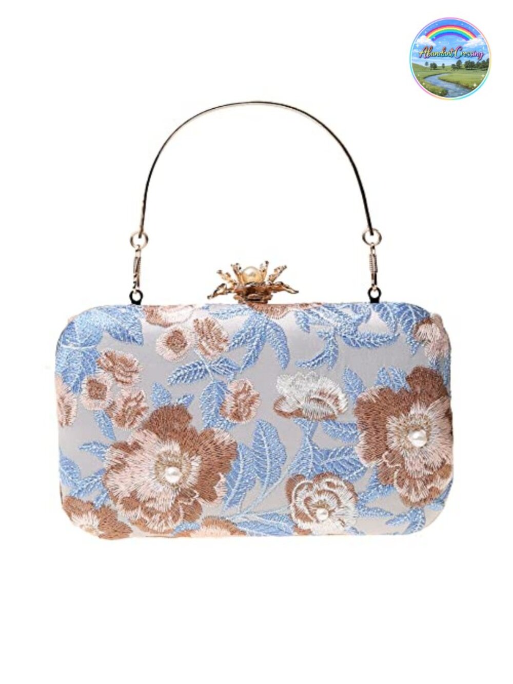 Vintage Floral Embroidery Clutch Evening Handbag with Chain Strap